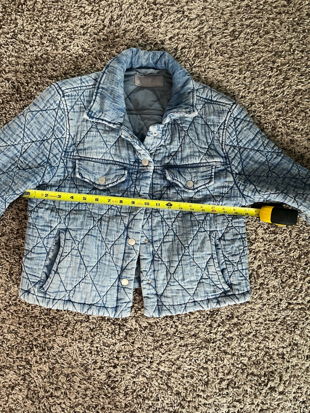 BlankNYC Quilted Denim Jacket Blue Acid Wash Cropped Snap Front 37DJ5983 Women S - Picture 5 of 6